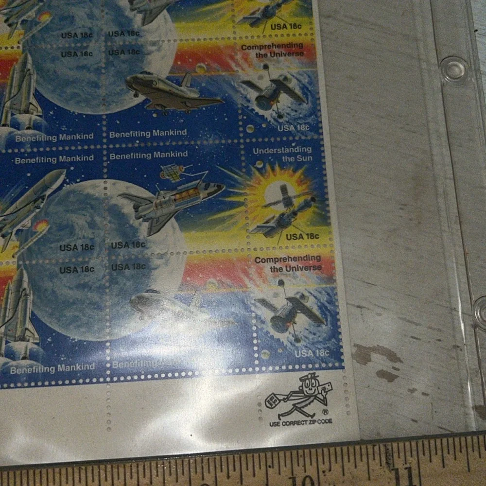 1981 U.S. Postal Stamps Space moon benefiting mankind full sheet